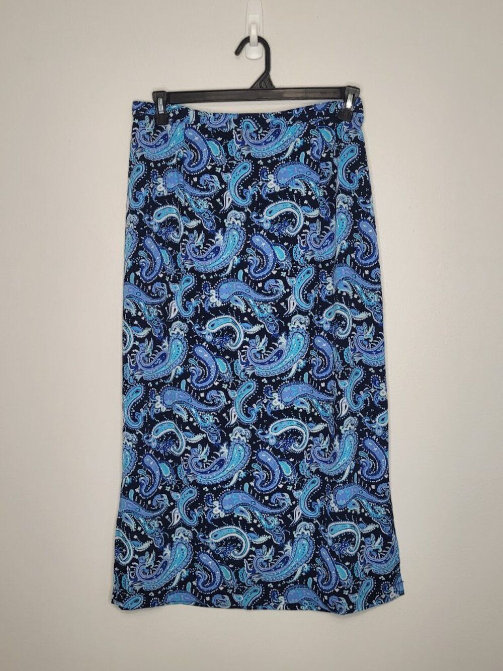 Briggs black blue bold paisley print artsy whimsy midi maxi skirt size xl